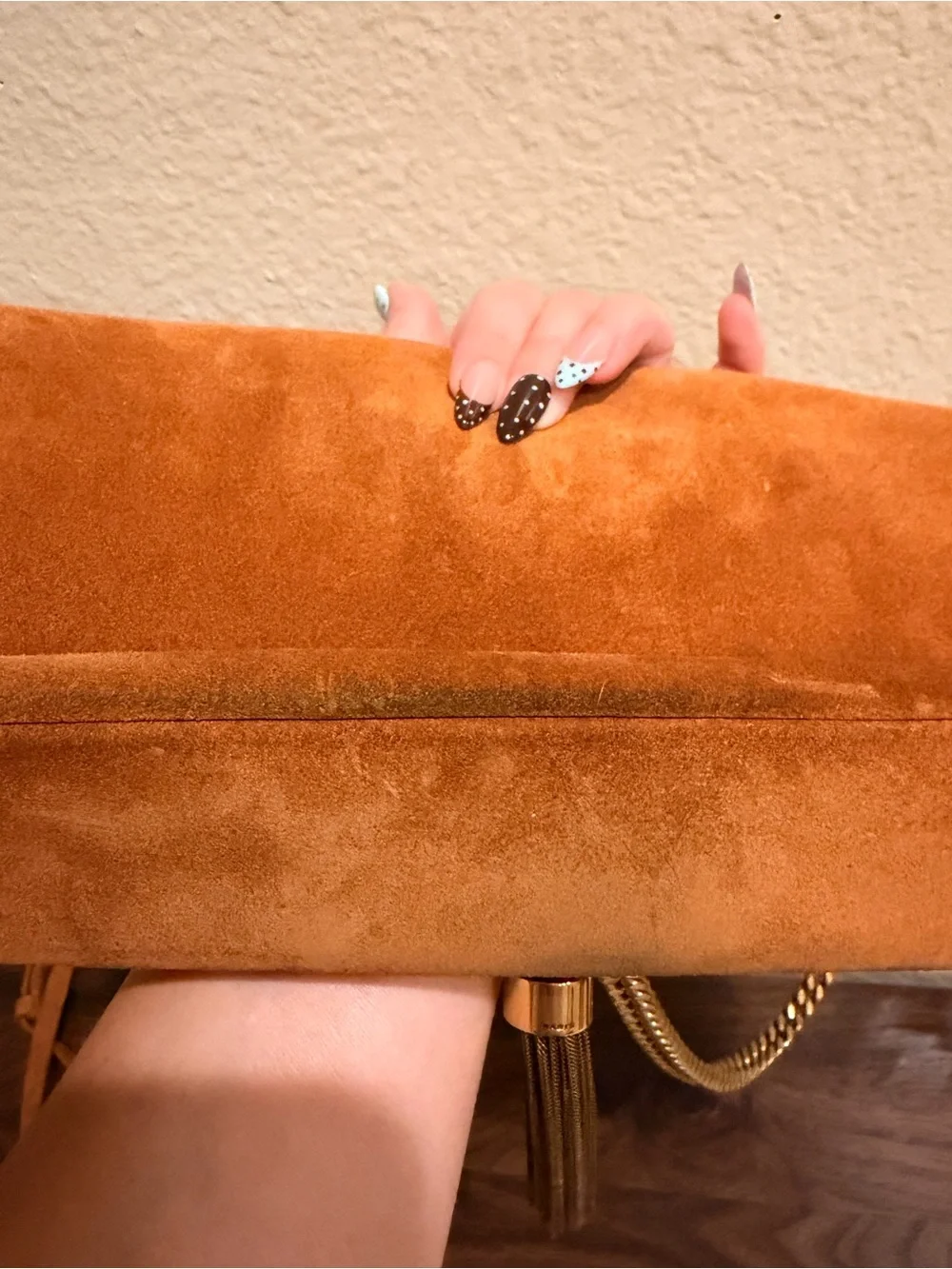 Saint Laurent Suede Tassel Chain handbag in Cognac brown